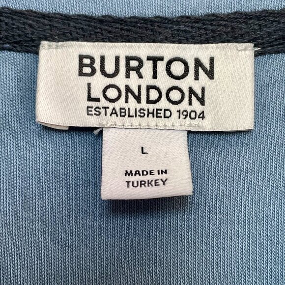Burton London Blue Stripe Contrast Collar Zip Neck Polo Shirt Men's Size Large - Picture 4 of 10